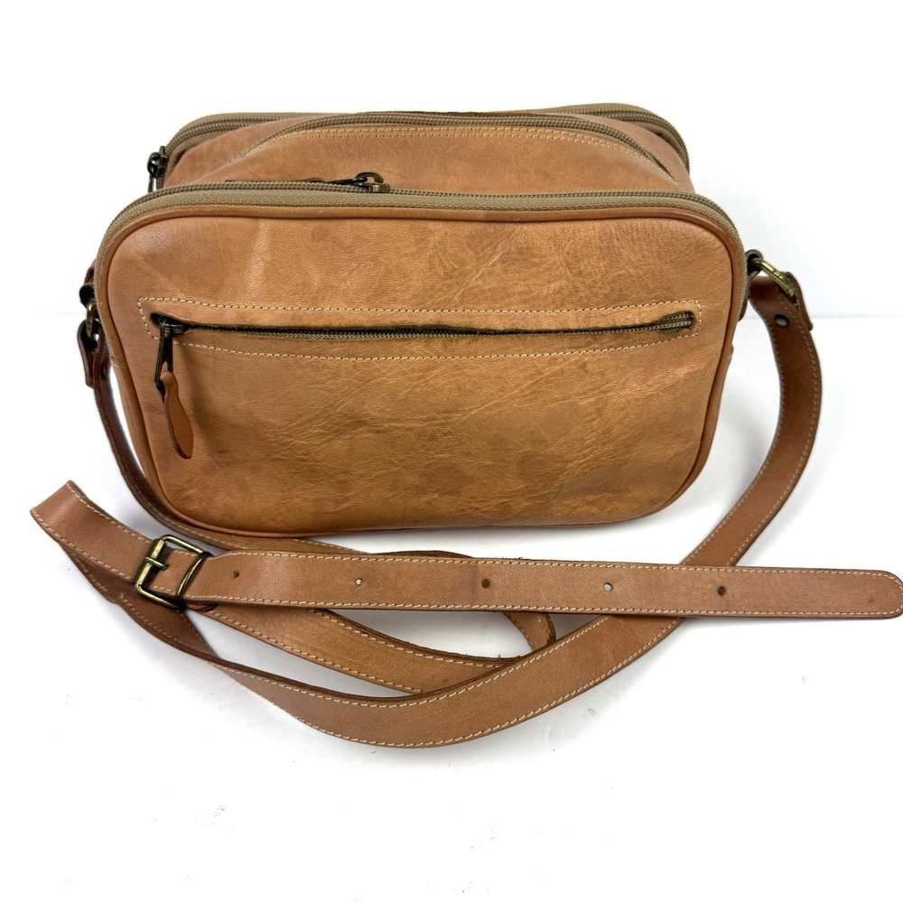 Saks 5th Avenue Vintage Crossbody‎ Bag Cognac Distressed Leather Boho Timeless
